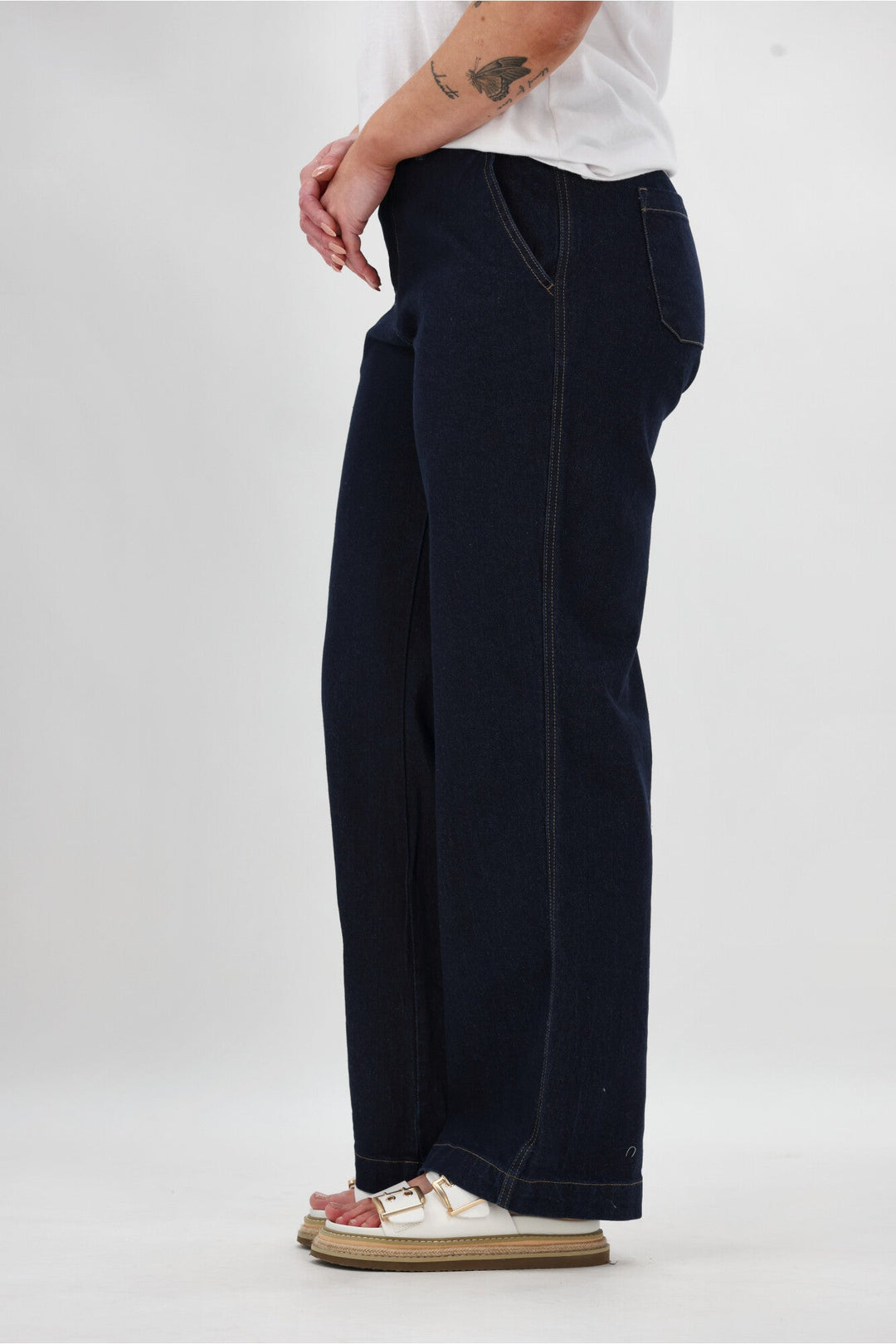 Label Reign Denim Wide Leg Trouser Dark Indigo