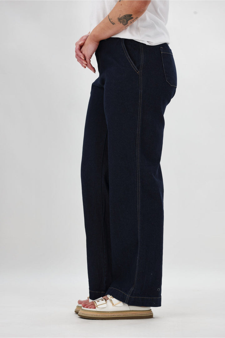 Label Reign Denim Wide Leg Trouser Dark Indigo