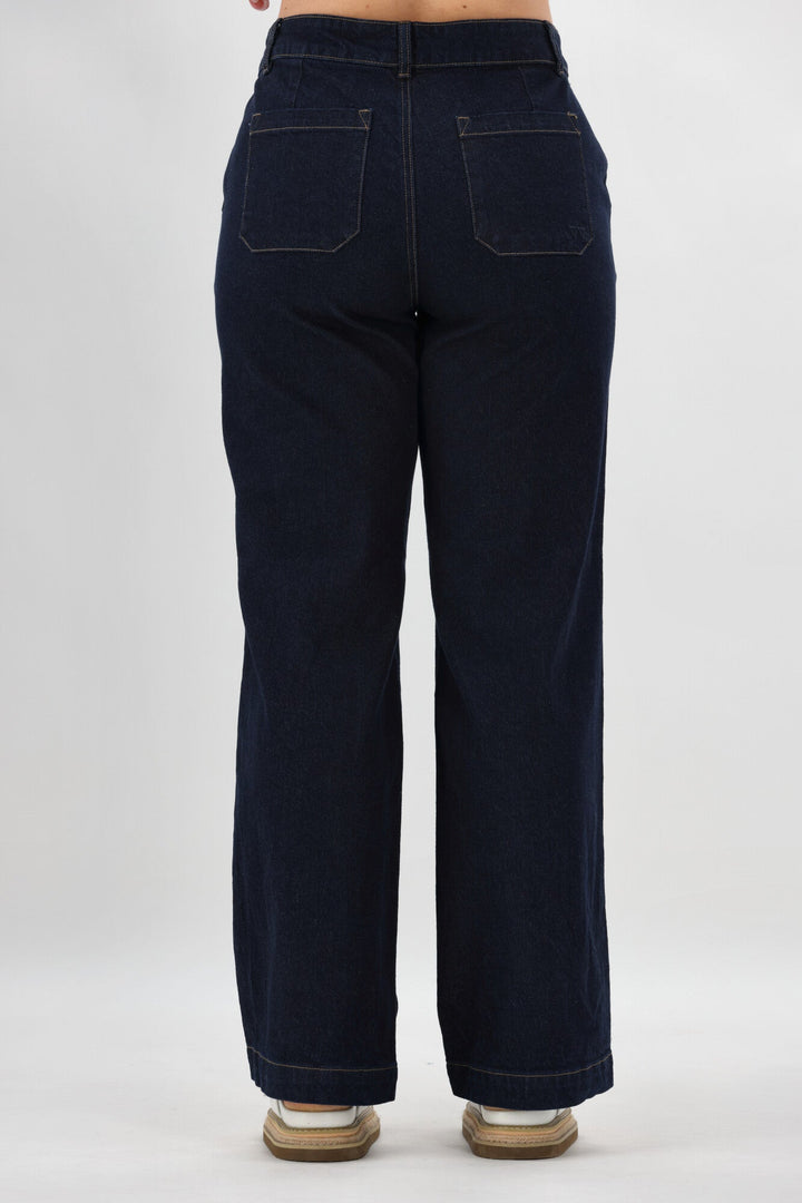 Label Reign Denim Wide Leg Trouser Dark Indigo