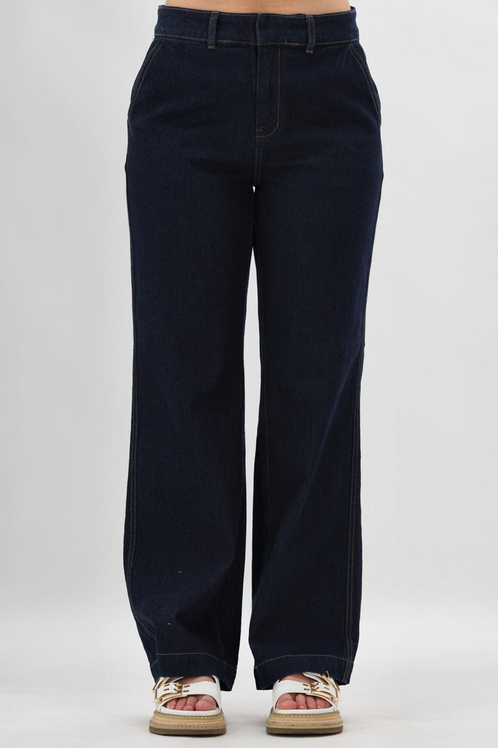 Label Reign Denim Wide Leg Trouser Dark Indigo