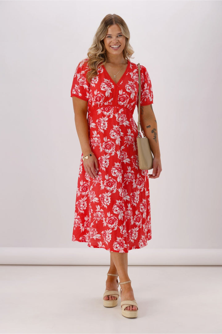 Label Rheo Empire Line Dress Coral Floral