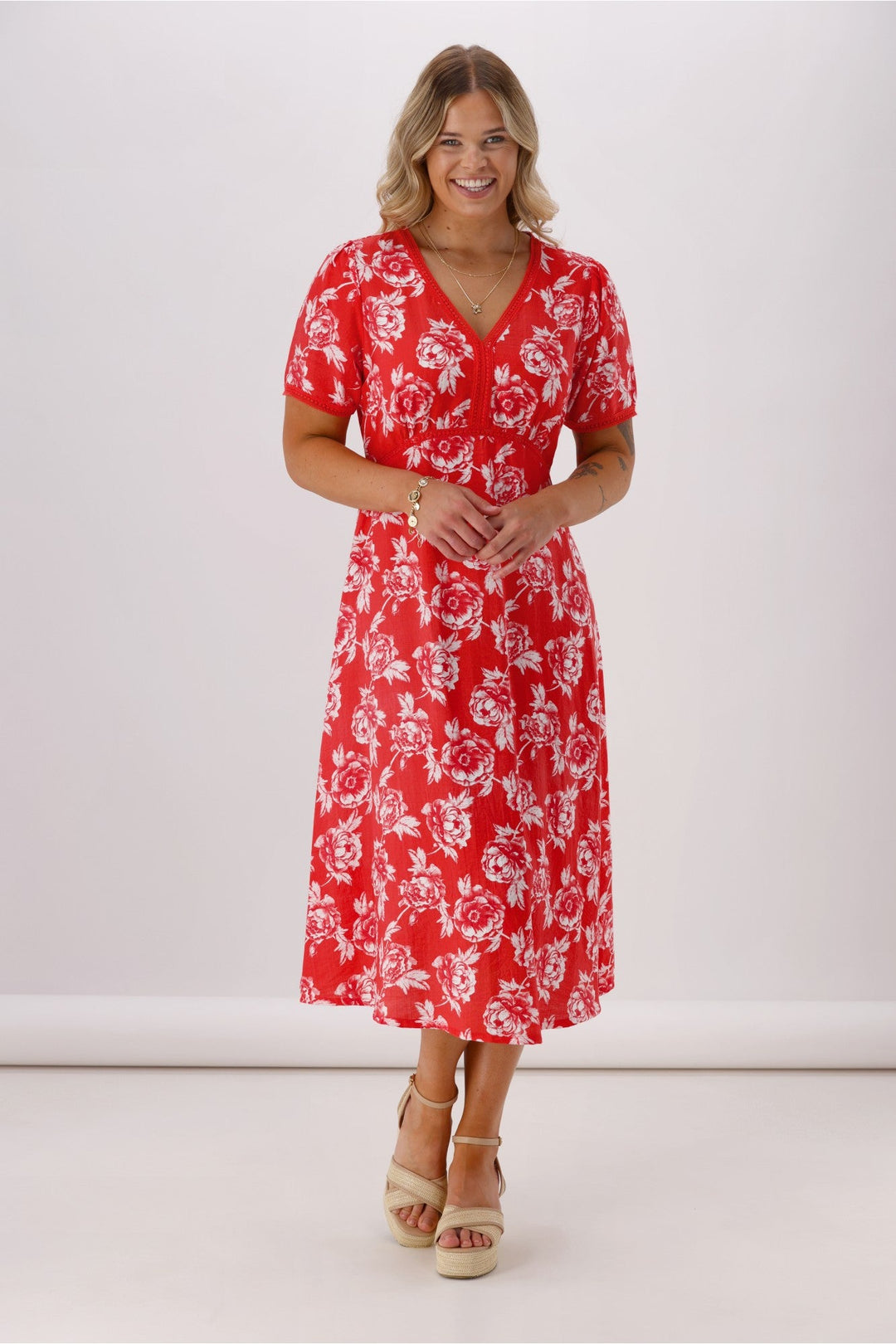 Label Rheo Empire Line Dress Coral Floral