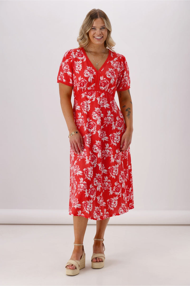Label Rheo Empire Line Dress Coral Floral
