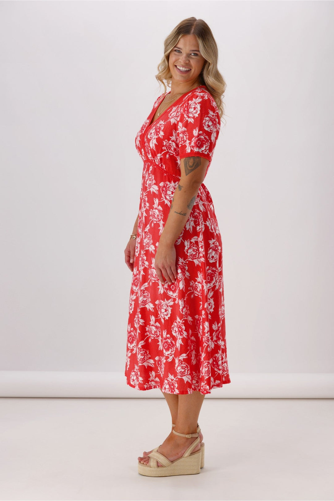 Label Rheo Empire Line Dress Coral Floral