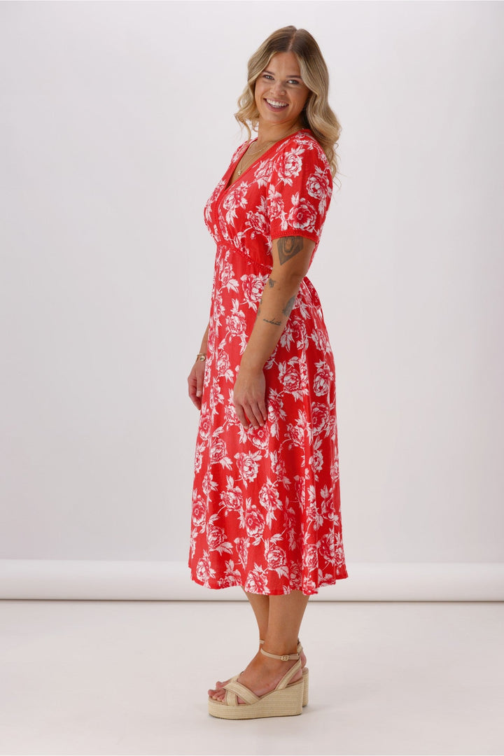 Label Rheo Empire Line Dress Coral Floral