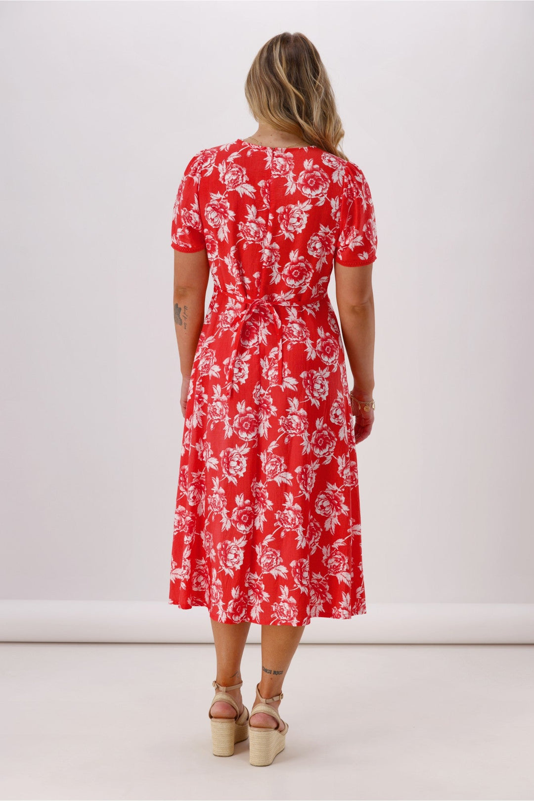 Label Rheo Empire Line Dress Coral Floral