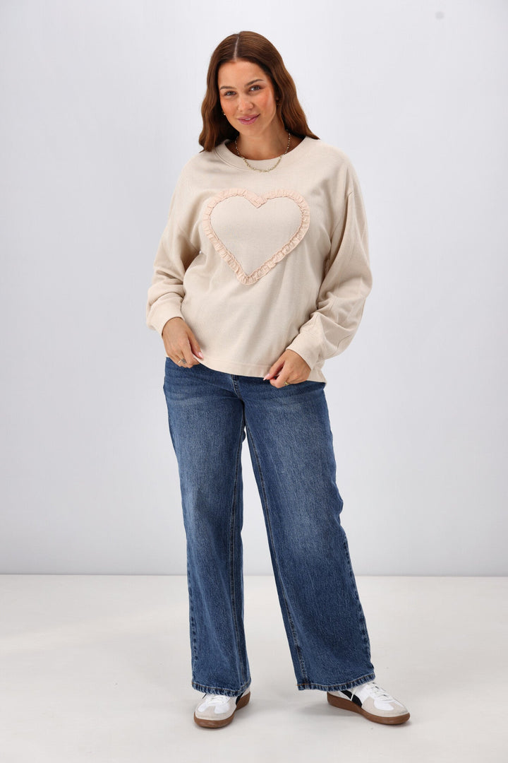 Label Riley Frill Heart Crew Oat