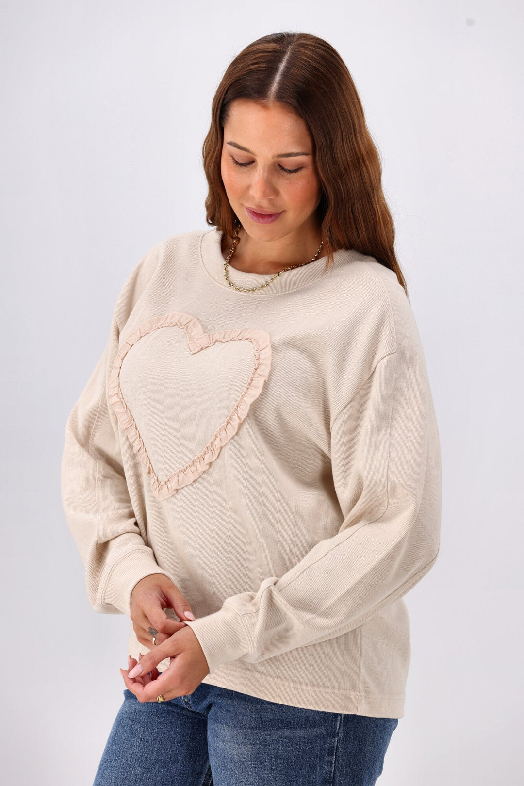 Label Riley Frill Heart Crew Oat