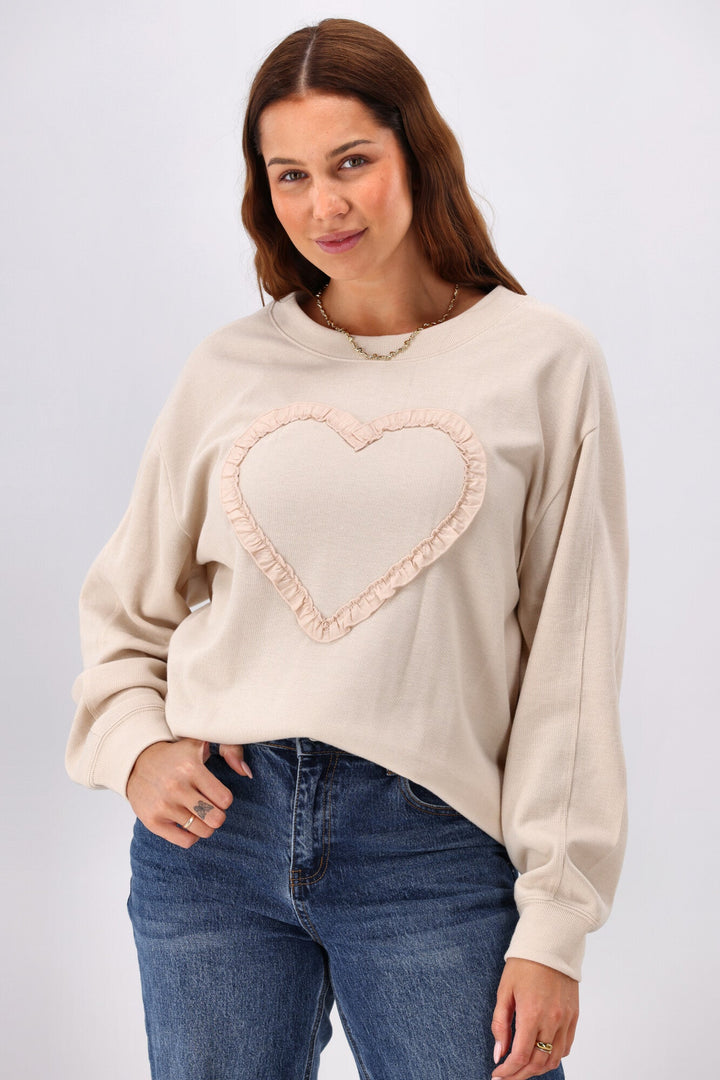 Label Riley Frill Heart Crew Oat