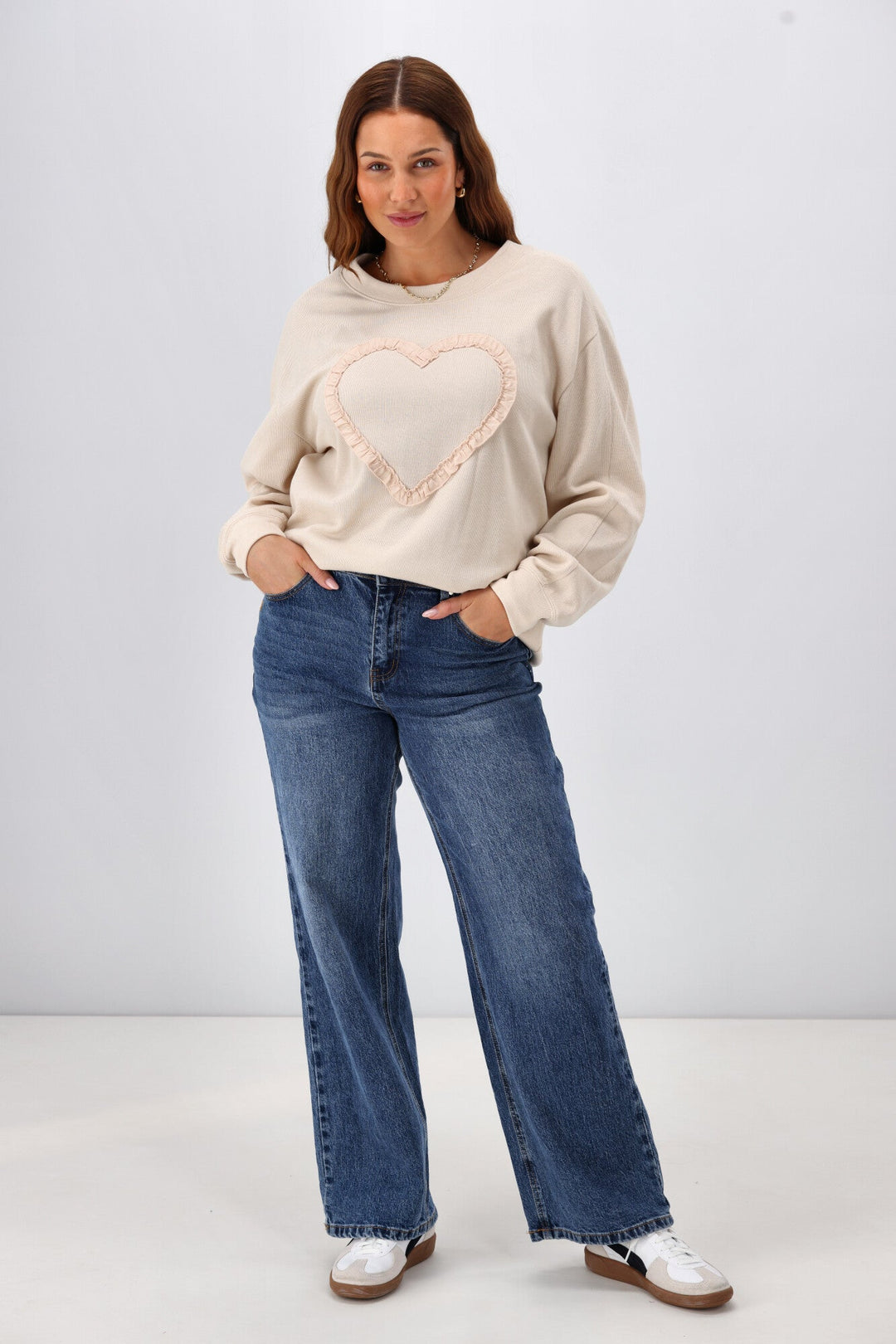 Label Riley Frill Heart Crew Oat