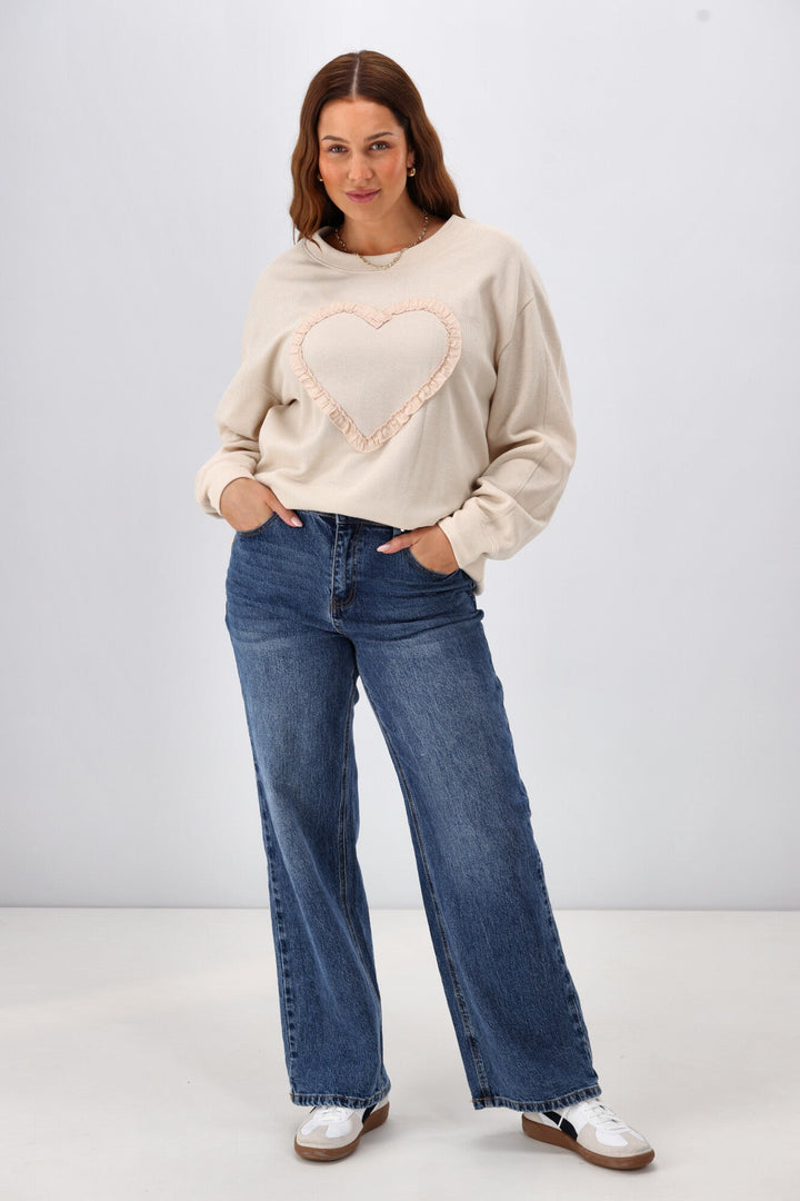 Label Riley Frill Heart Crew Oat