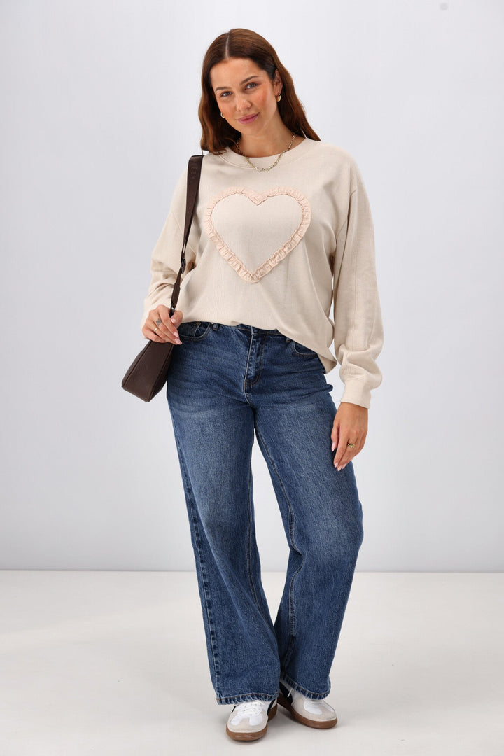 Label Riley Frill Heart Crew Oat