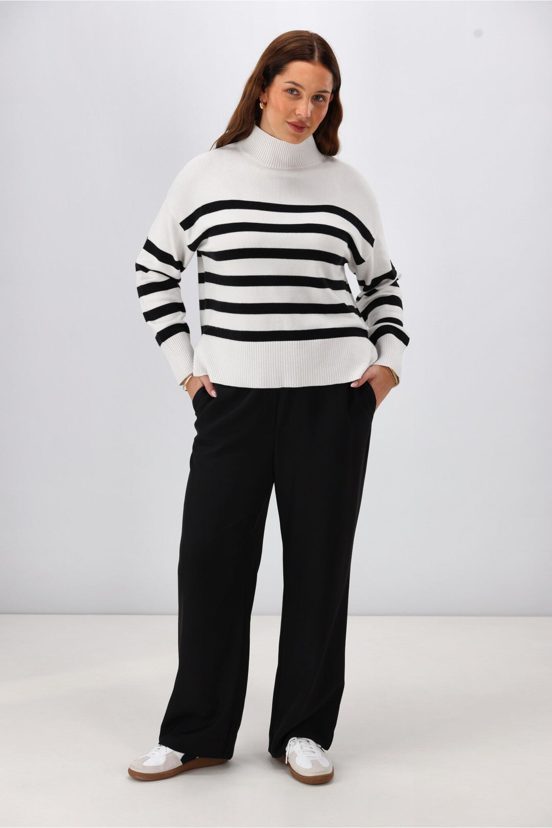 Label Roman Exposed Elastic Waist Wide Leg Pant Black