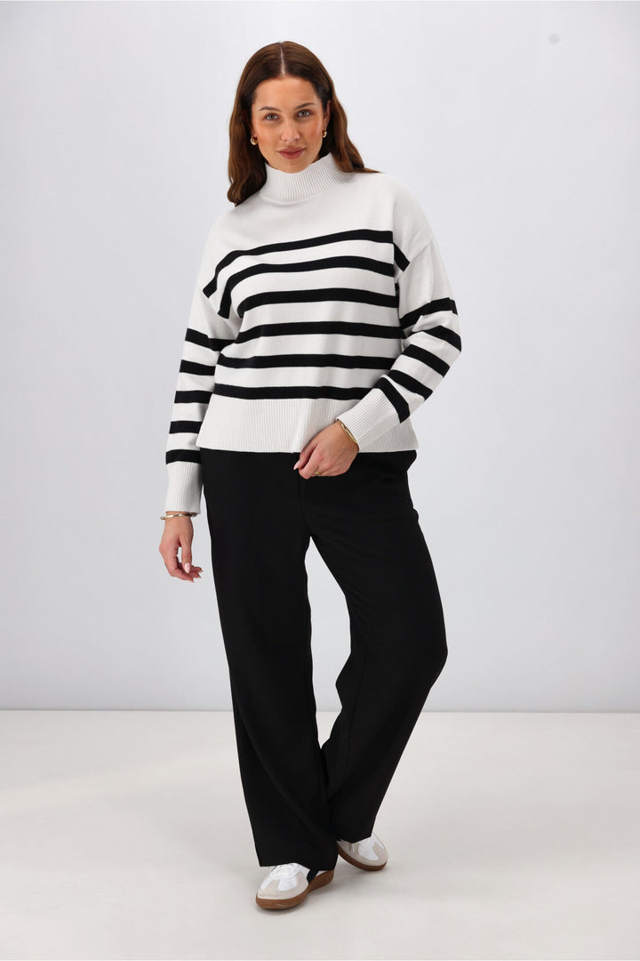 Label Roman Exposed Elastic Waist Wide Leg Pant Black