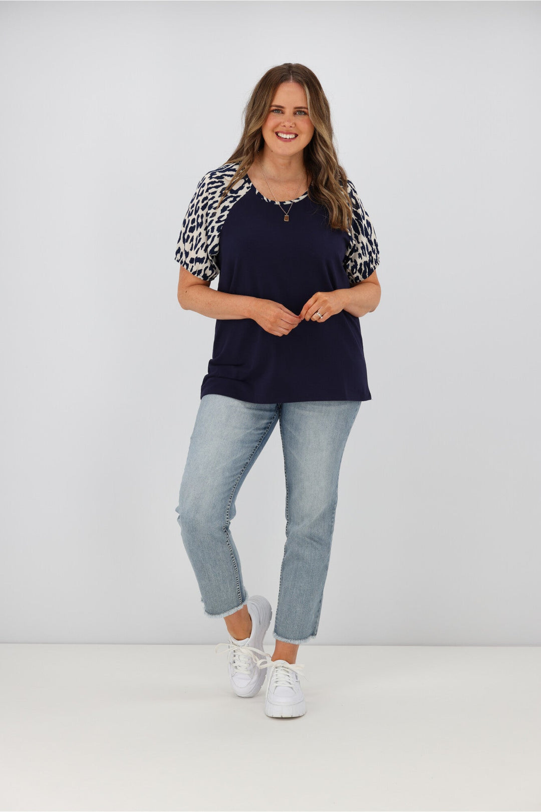 Label Sariah Animal print Puff Sleeve Top Midnight