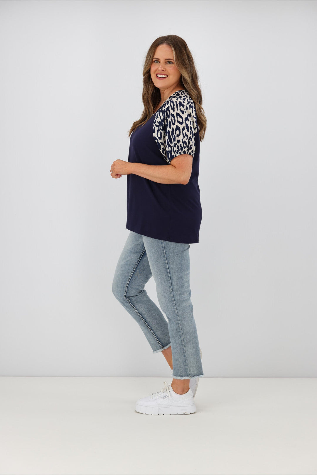 Label Sariah Animal print Puff Sleeve Top Midnight