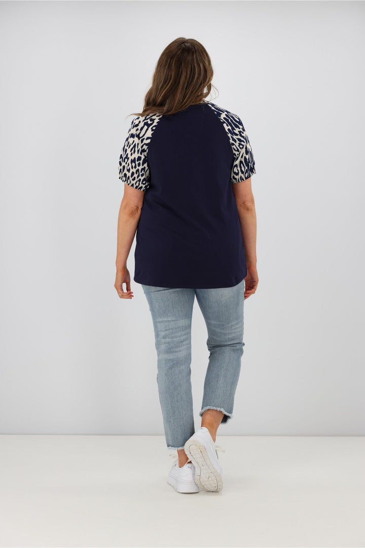 Label Sariah Animal print Puff Sleeve Top Midnight