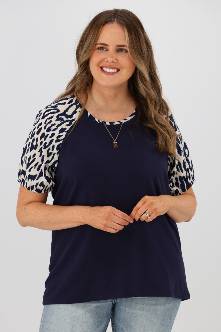 Label Sariah Animal print Puff Sleeve Top Midnight