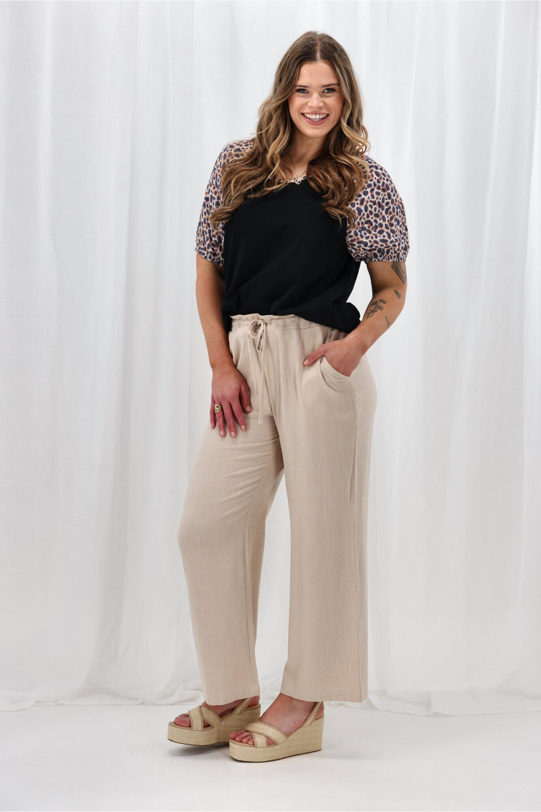 Label Sariah Animal Print Sleeve Top Black