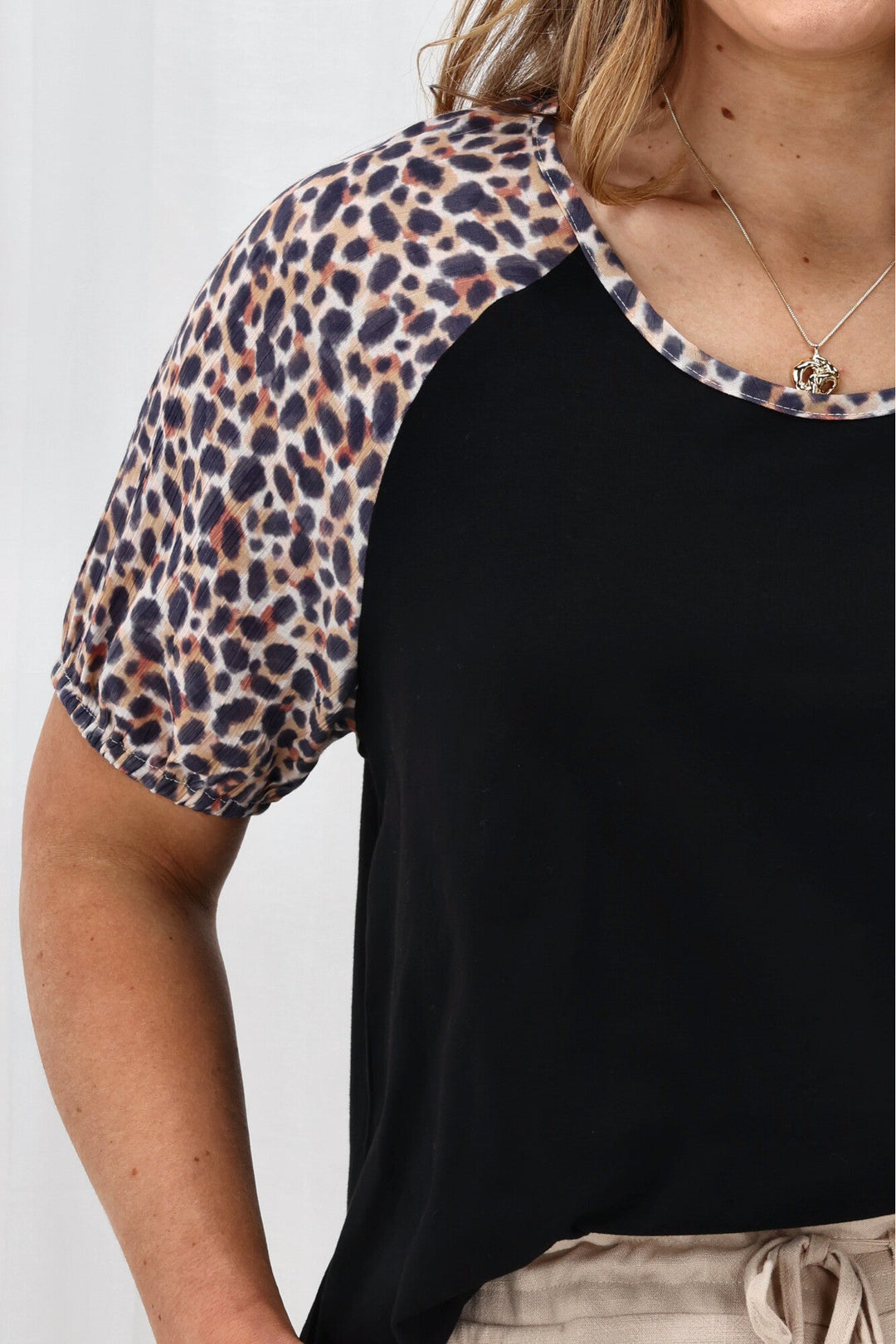 Label Sariah Animal Print Sleeve Top Black