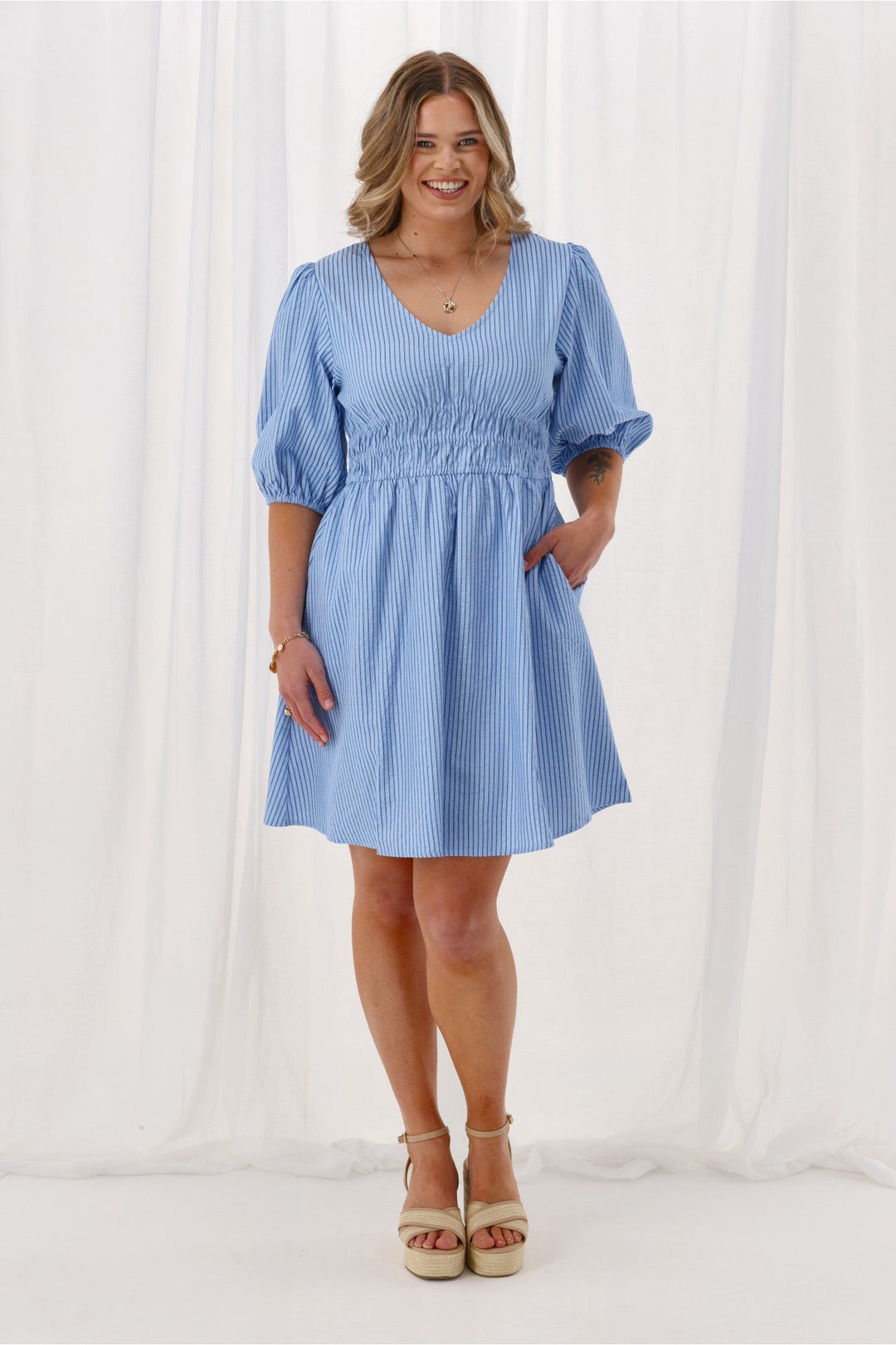 Label Sasha Mini Dress Blue Stripe