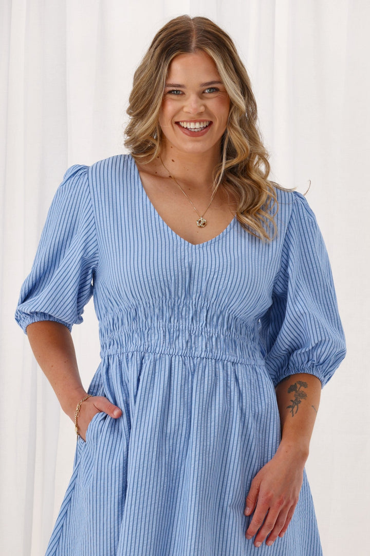 Label Sasha Mini Dress Blue Stripe