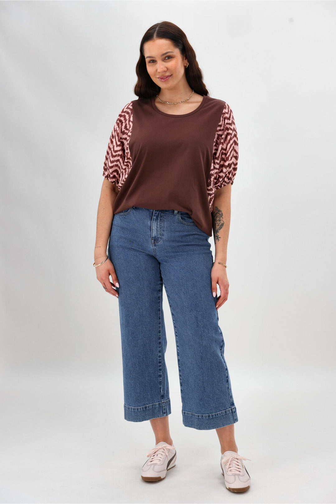 Label Sheyena Woven Sleeve Top Zig Zag Print
