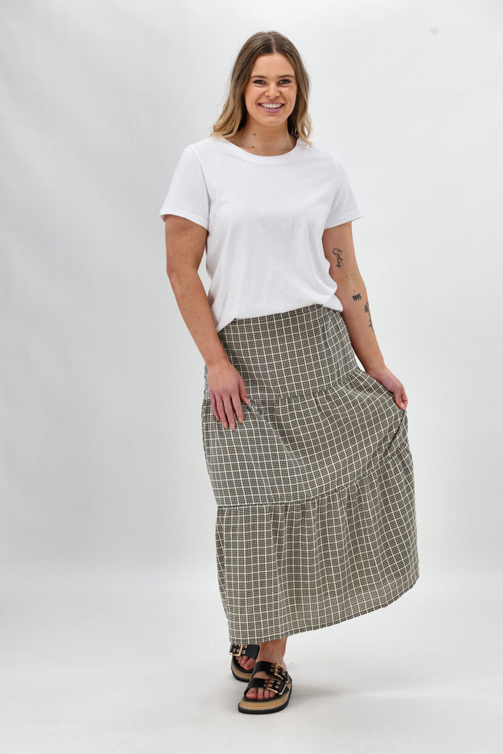 Label Siemina Tiered Skirt Black Natural Check