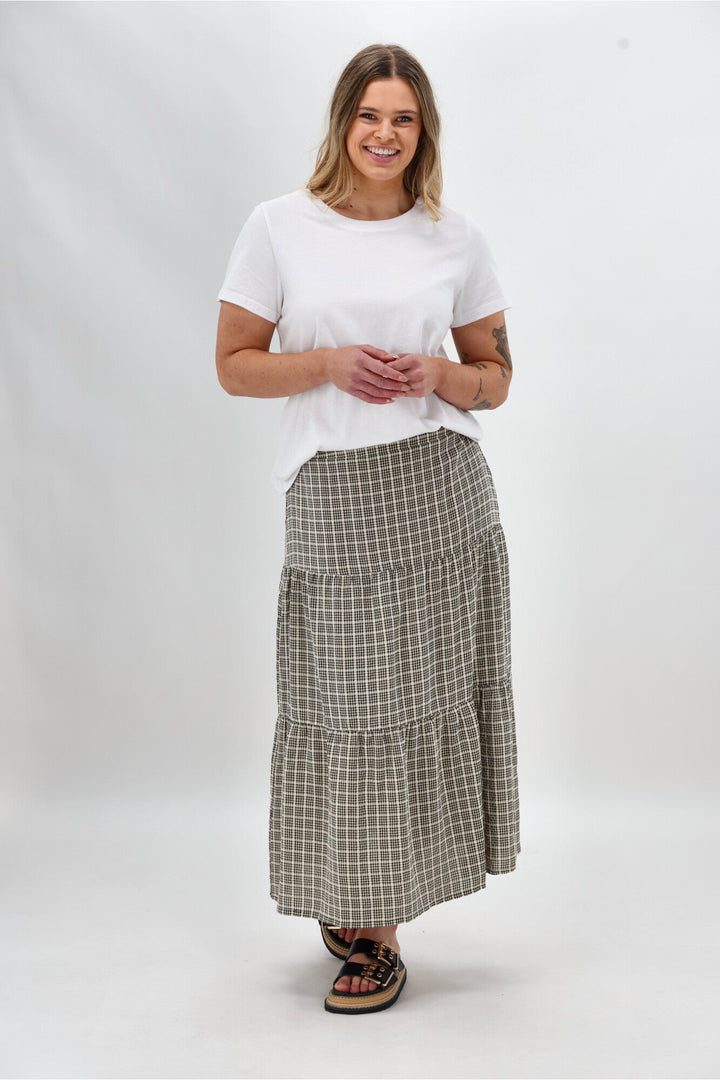 Label Siemina Tiered Skirt Black Natural Check