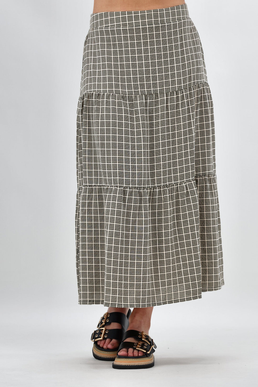 Label Siemina Tiered Skirt Black Natural Check