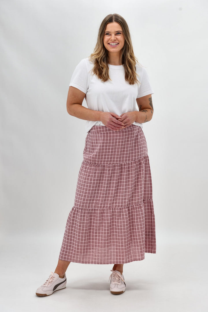 Label Siemina Tiered Skirt Pink Chocolate Check