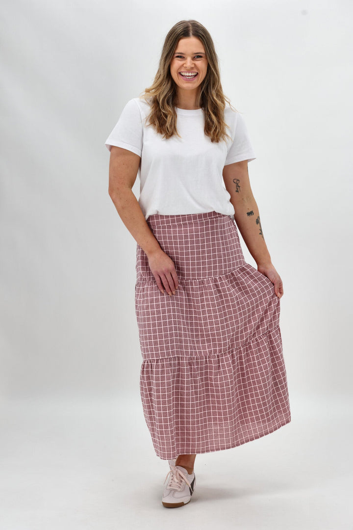 Label Siemina Tiered Skirt Pink Chocolate Check