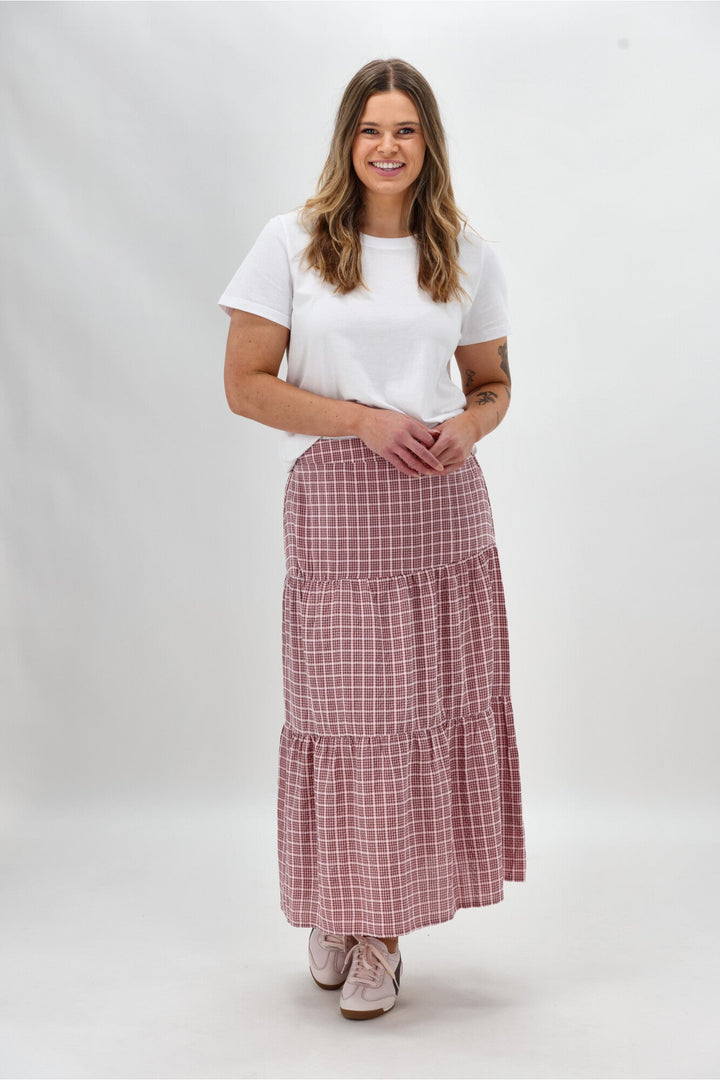 Label Siemina Tiered Skirt Pink Chocolate Check