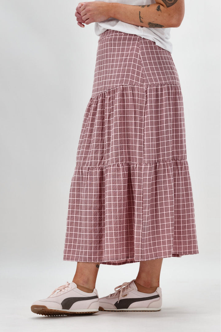 Label Siemina Tiered Skirt Pink Chocolate Check