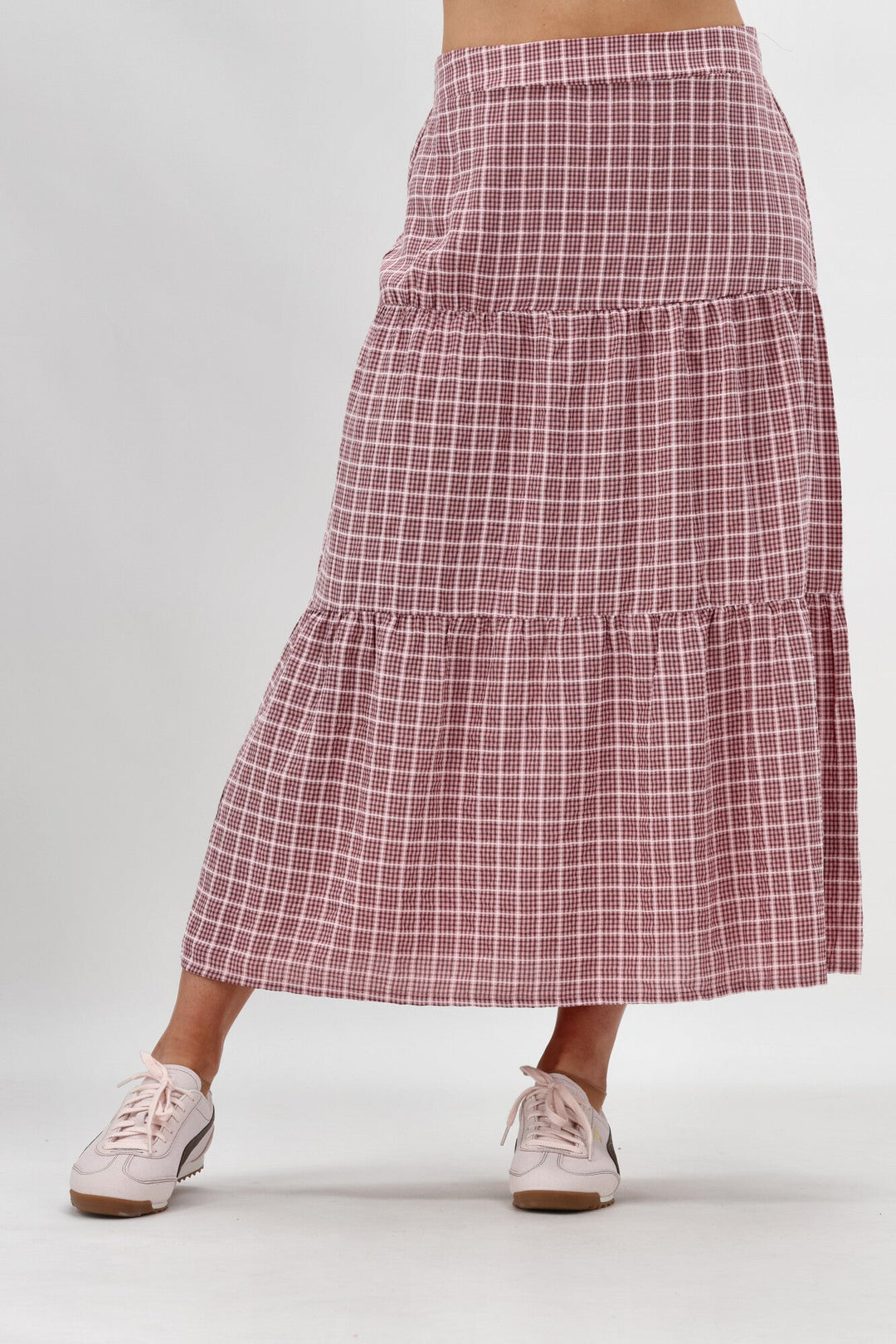 Label Siemina Tiered Skirt Pink Chocolate Check