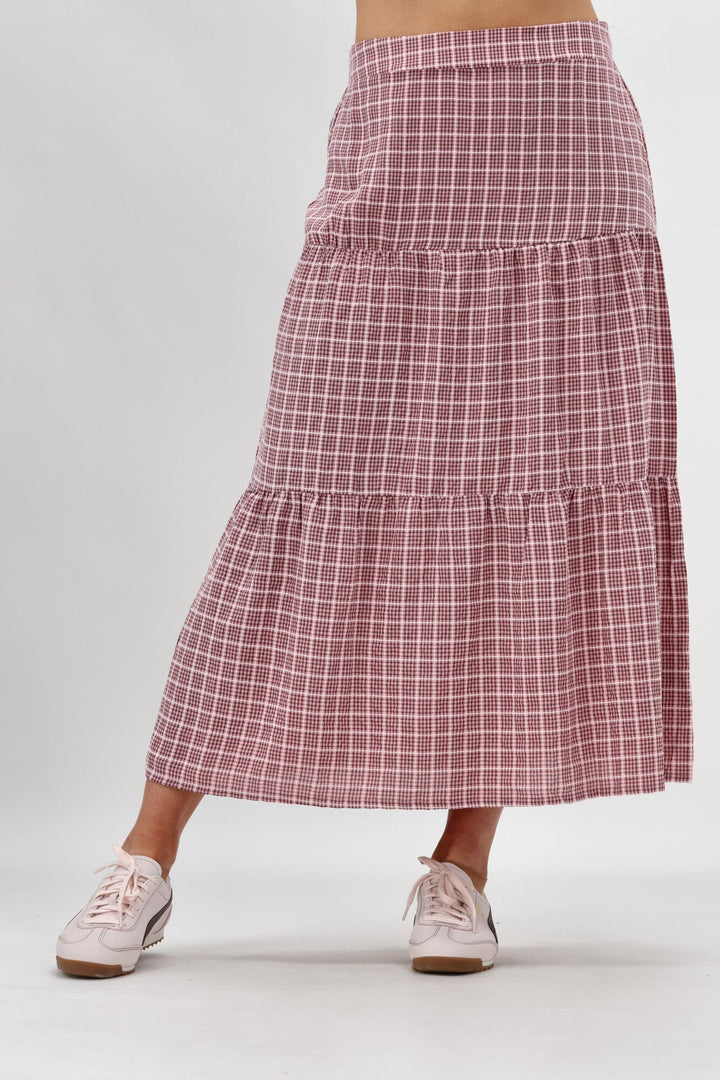 Label Siemina Tiered Skirt Pink Chocolate Check