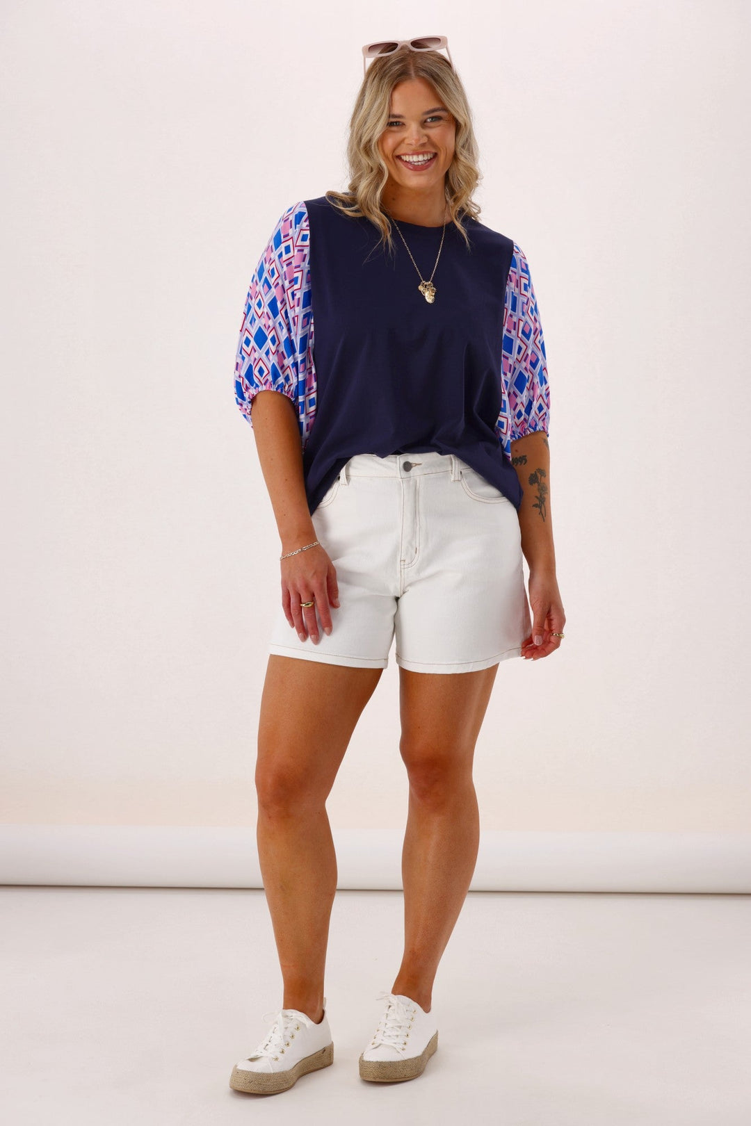 Label Sirocco Contrast Sleeve Top Navy