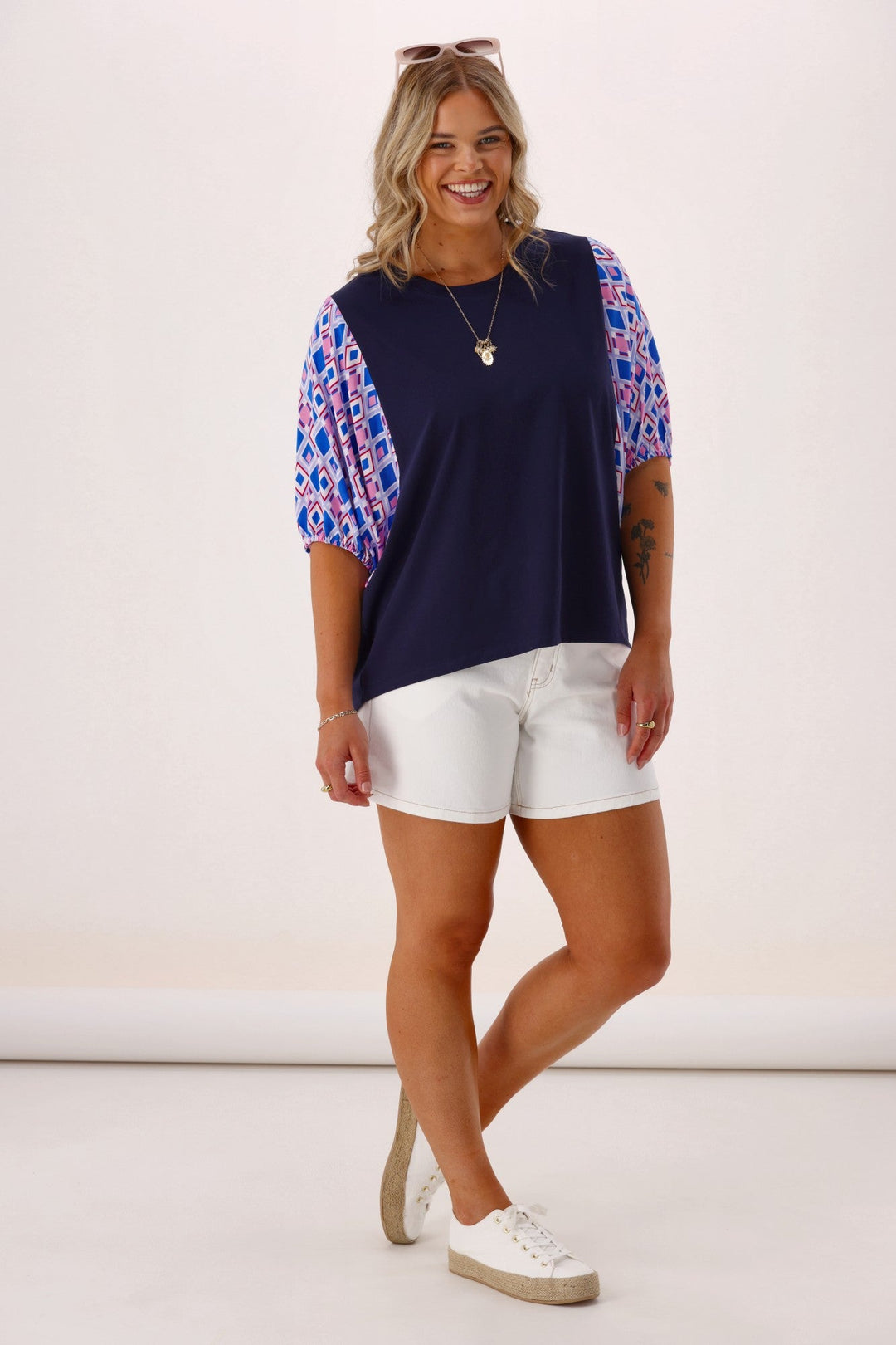 Label Sirocco Contrast Sleeve Top Navy