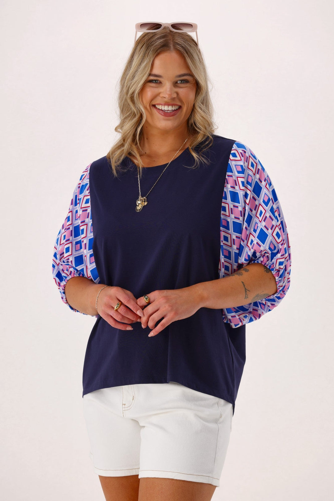 Label Sirocco Contrast Sleeve Top Navy