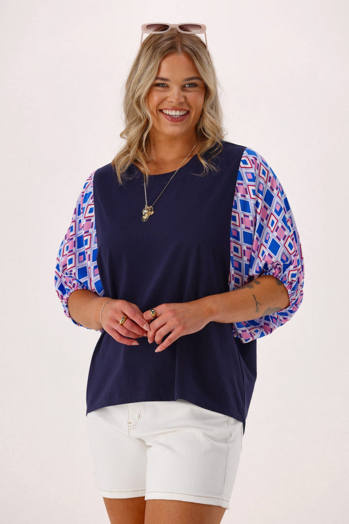 Label Sirocco Contrast Sleeve Top Navy