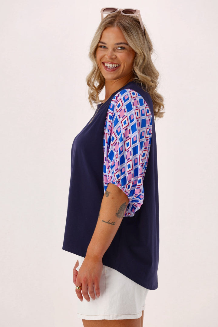 Label Sirocco Contrast Sleeve Top Navy
