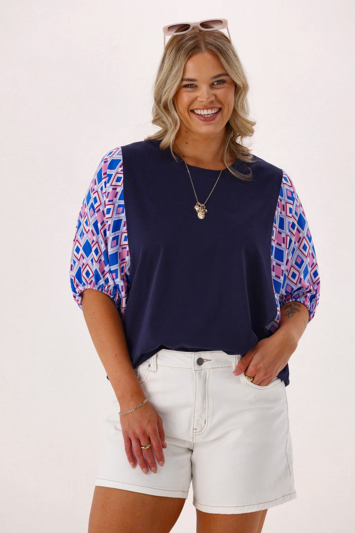 Label Sirocco Contrast Sleeve Top Navy