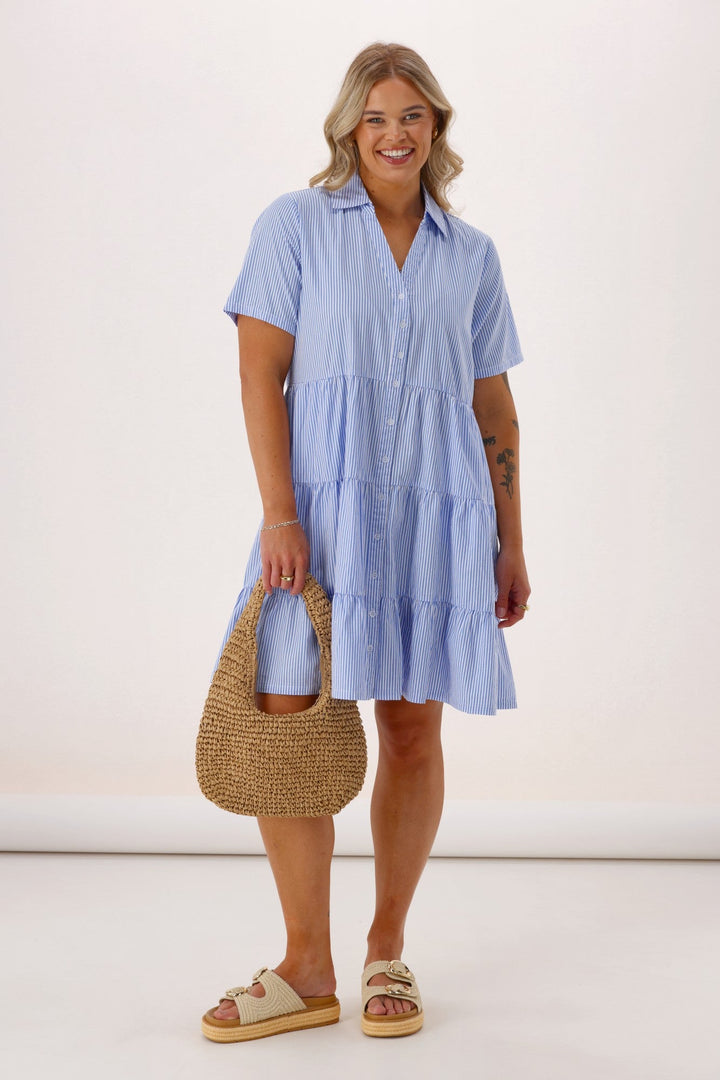 Shine On Label Sirocco Striped Mini Dress Blue White Stripe