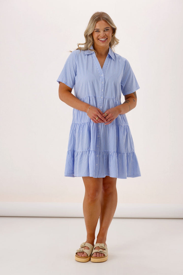 Shine On Label Sirocco Striped Mini Dress Blue White Stripe