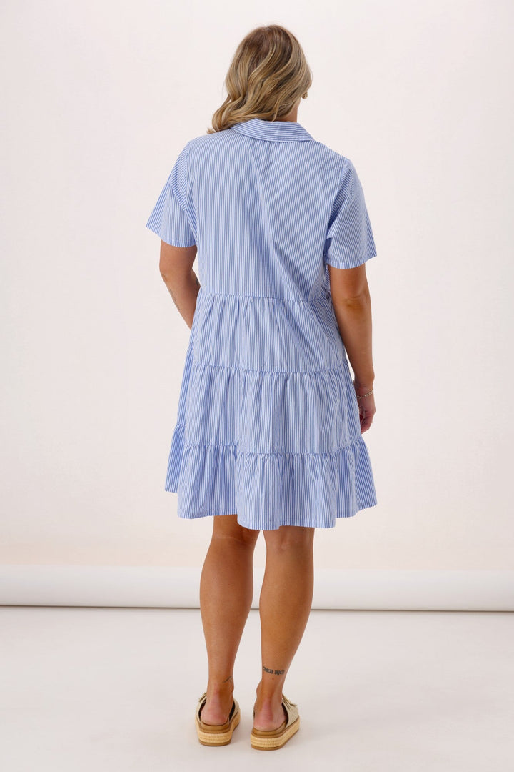 Shine On Label Sirocco Striped Mini Dress Blue White Stripe