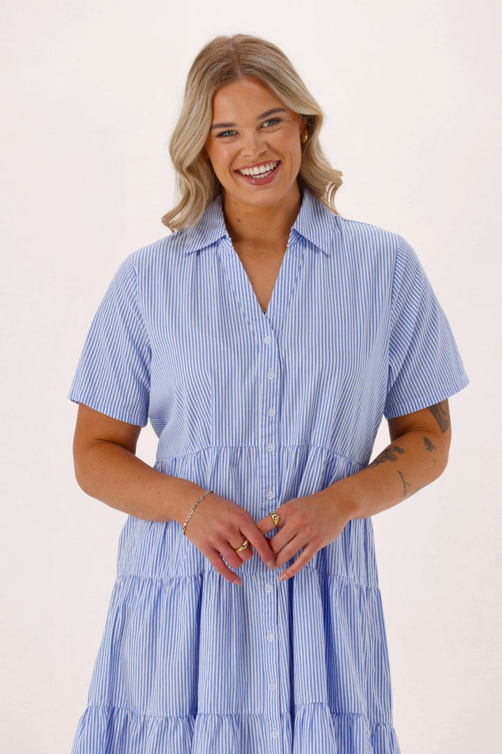 Shine On Label Sirocco Striped Mini Dress Blue White Stripe