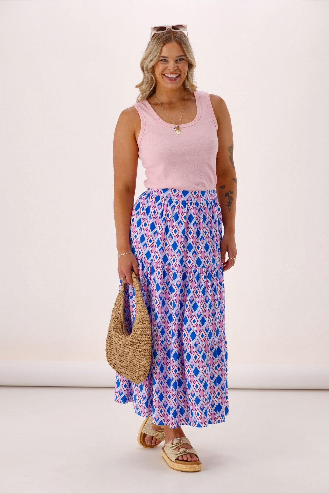 Label Sirocco Tiered Skirt Geo Print