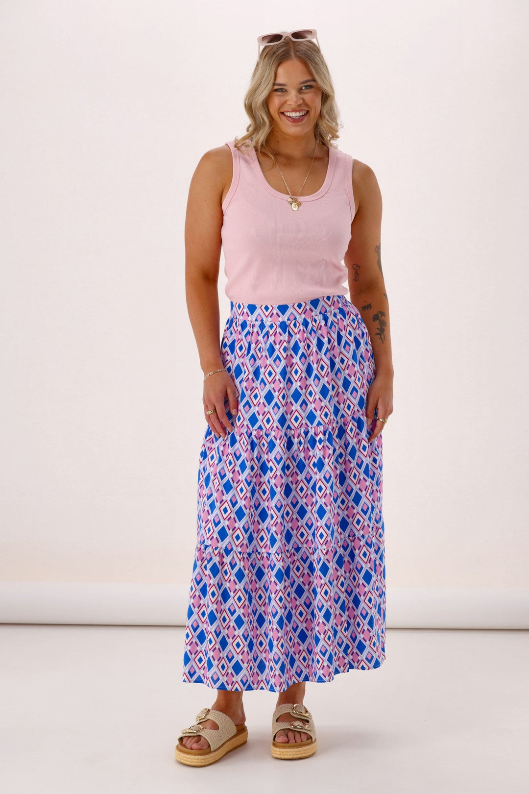 Label Sirocco Tiered Skirt Geo Print