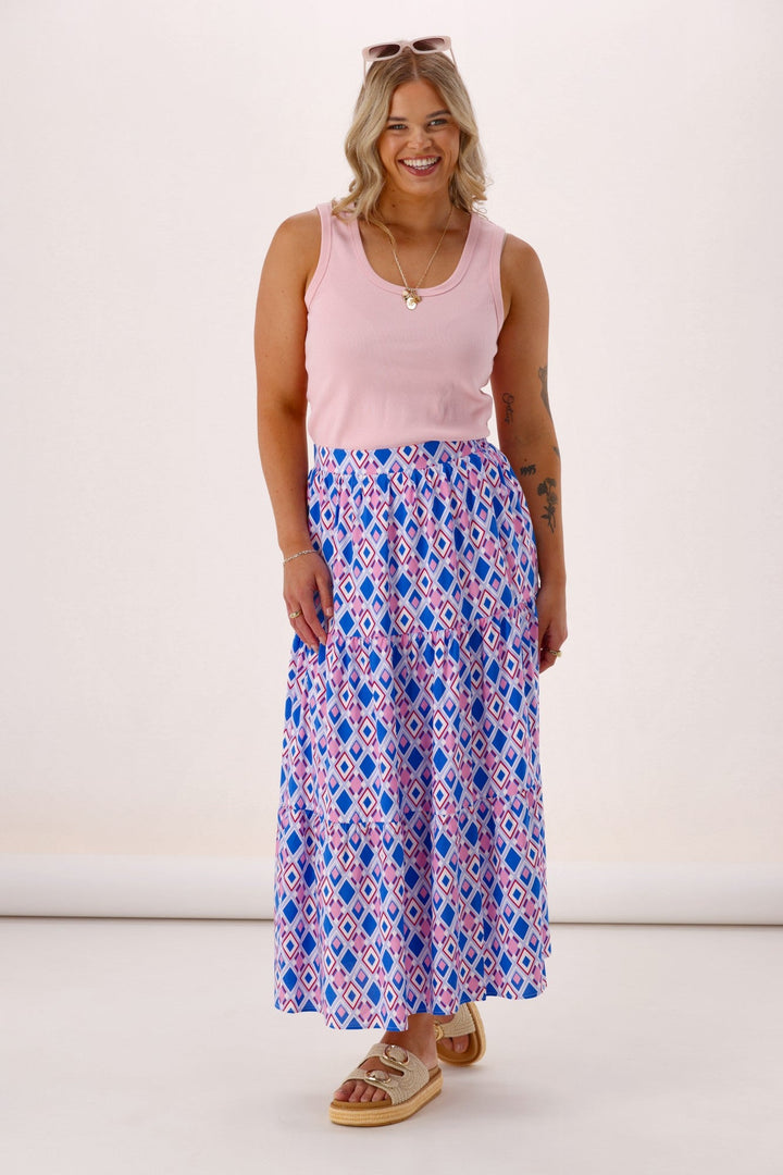 Label Sirocco Tiered Skirt Geo Print