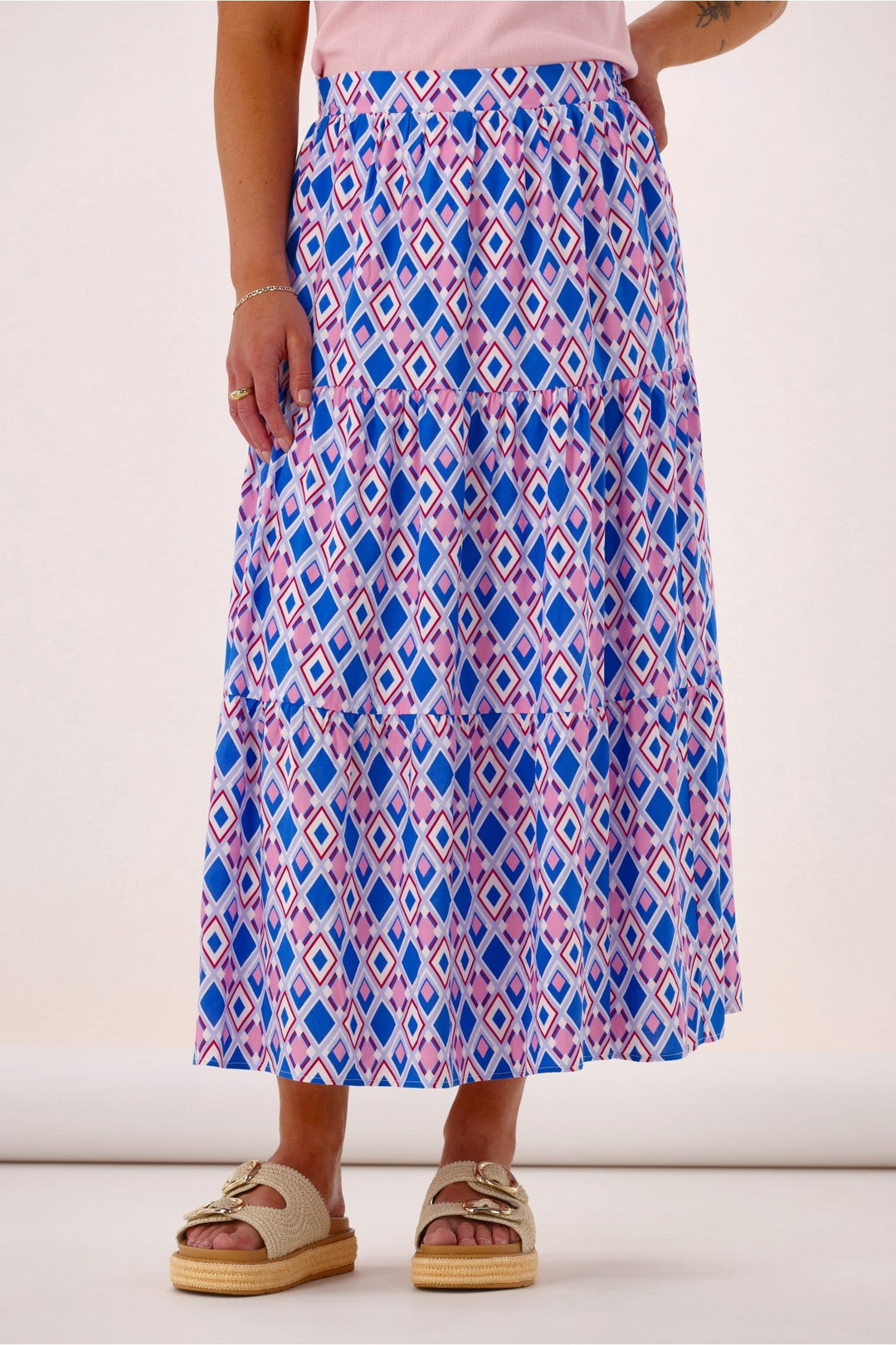 Label Sirocco Tiered Skirt Geo Print